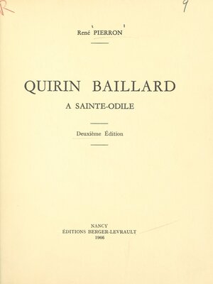 cover image of Quirin Baillard à Sainte-Odile